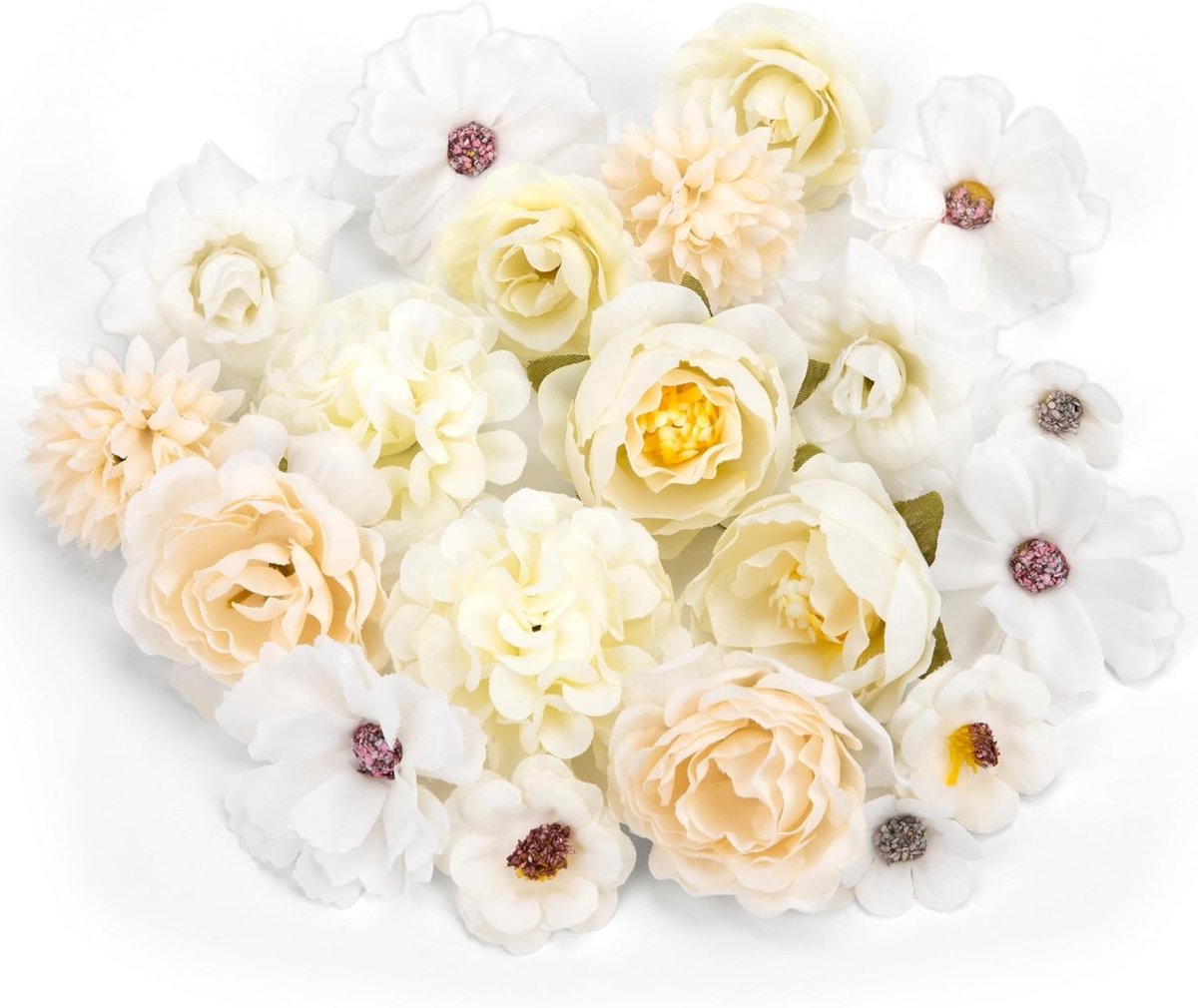 Simulatie Bloemen - 20 Stuks Witte Zijde Bloemkoppen voor Creatieve DIY Projecten en Bruiloft Decoraties