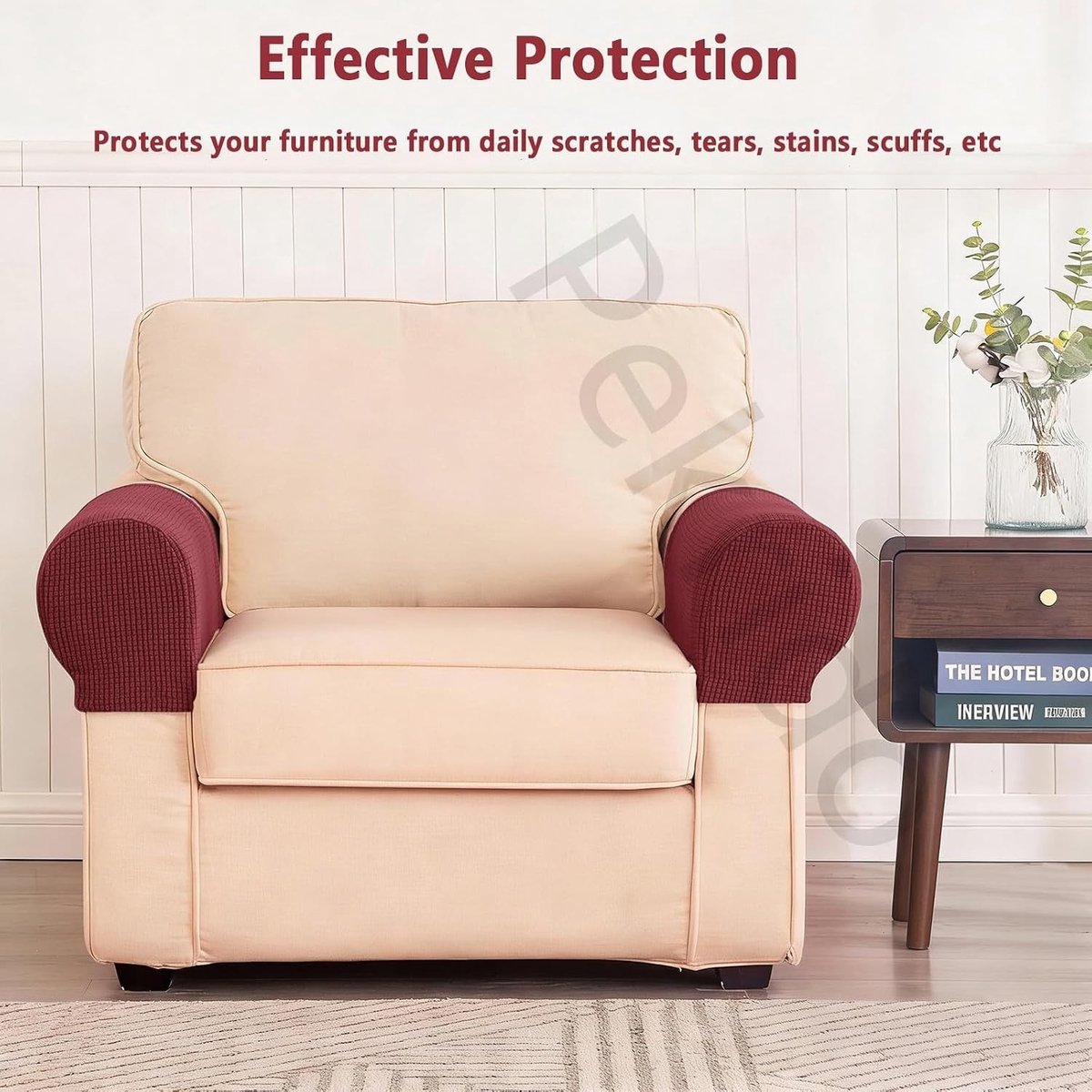 Fauteuilhoes - Wijnrood - Universeel - Stretch Pluche Armleuninghoes - Voor Banken en Fauteuils