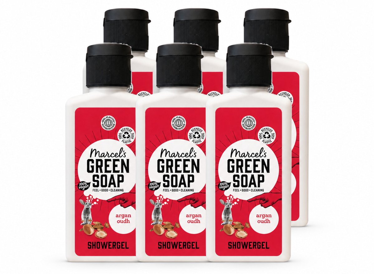6 x Marcel's Green Soap - Douchegel - Argan & Oudh Mini - Krachtige werking - 100 ml - Voordeelverpakking - 6 stuks