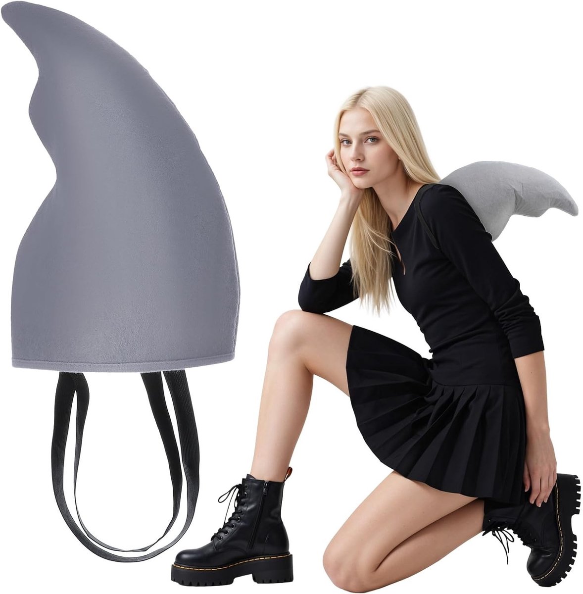 Grijze Haai Vin Kostuum Accessoires Set voor Cosplay en Strandfeesten, Inclusief Grappige Gevulde Haai Harnas Props en Vinnen