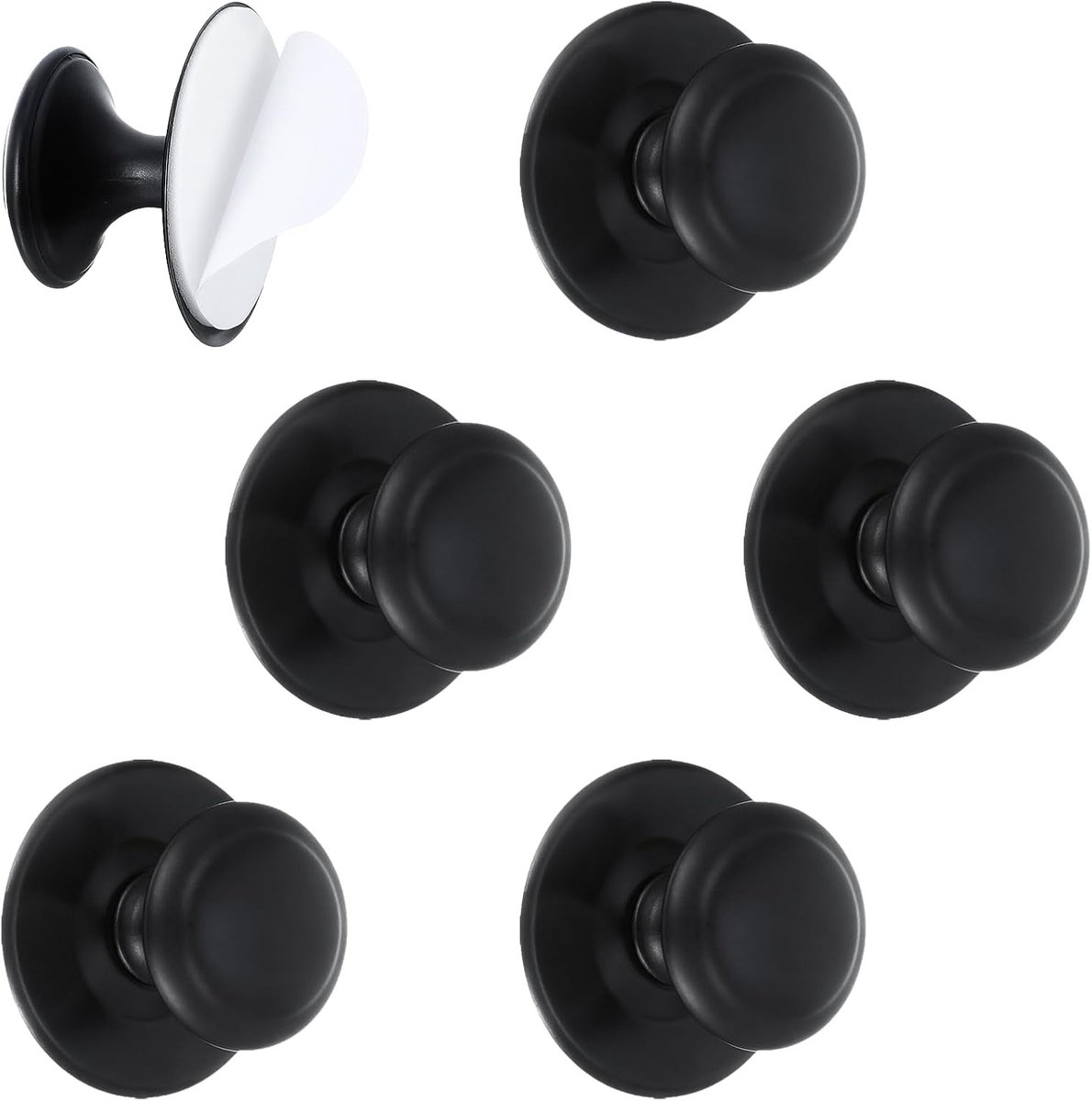 Set van 6 Zwarte Plakknoppen voor Keukenkasten, Geen Boren Nodig, Ideaal voor Lades, Meubels en Kasten