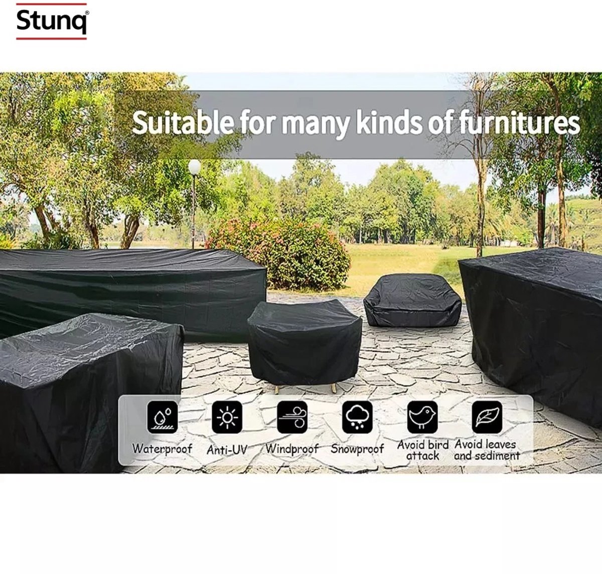 Stunq® Waterdichte Terrasmeubelhoes Zwart – Outdoor Bankstel en Tafelbescherming