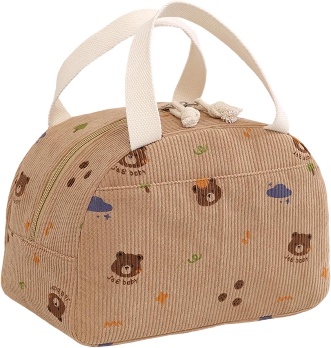 Isolerende Lunchtas met Fleshouder, Schattige Corduroy Koeltas voor Werk, School en Picknick, Compacte Snacktas voor Mannen en Vrouwen