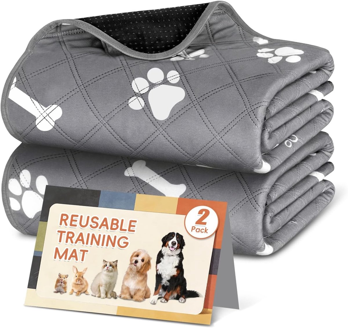 Wasbare Puppy Pads, Set van 2 Lekvrije en Antislip Plassen Matten, Absorberende Herbruikbare Hondenkussens voor Training, Thuis en Reizen (45 x 60 cm)