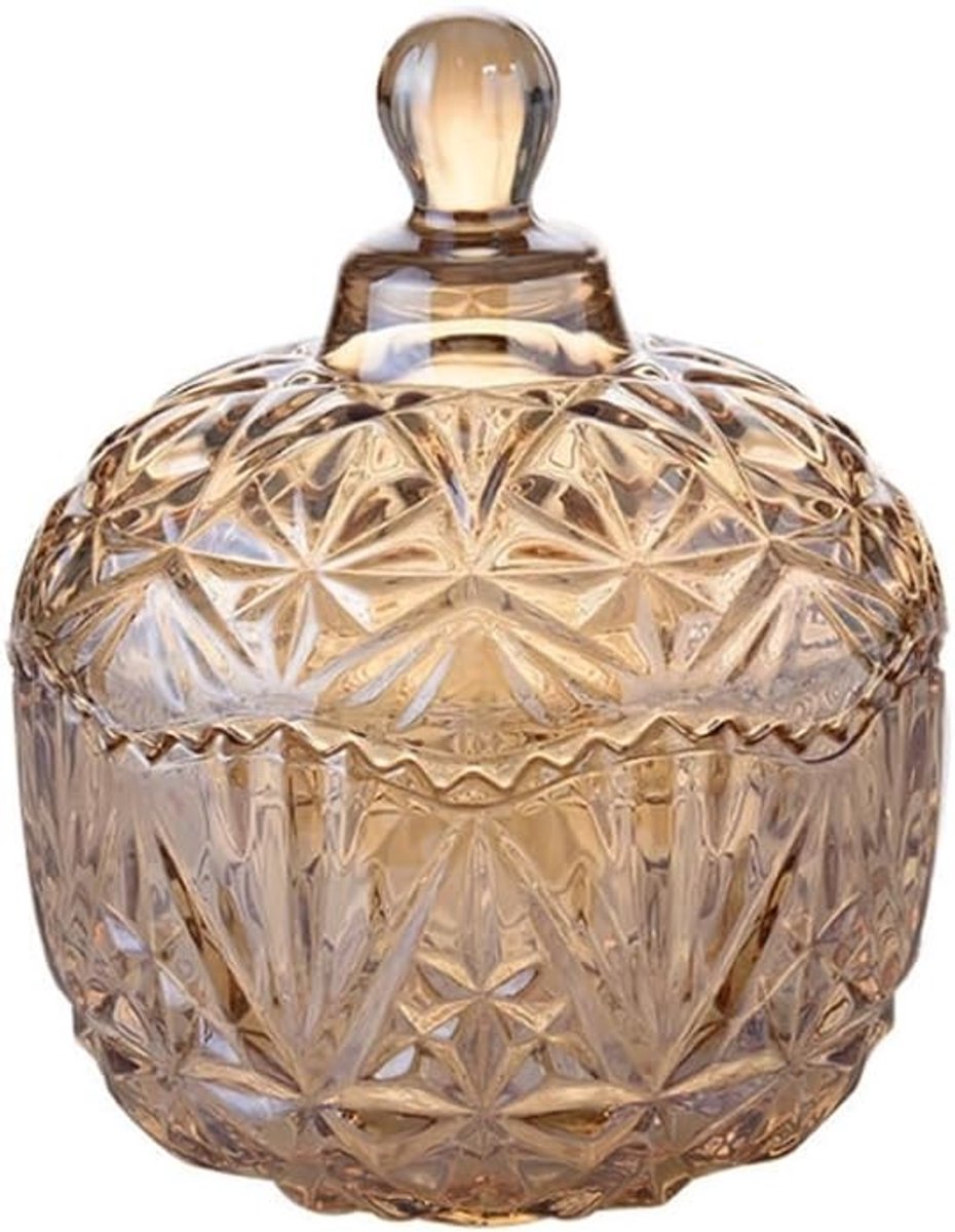 Elegante glazen snoepdoos met kristallen deksel - Diamant facetten, sieradenopbergdoos, perfect voor bruiloften en als cadeau voor thuis of op kantoor