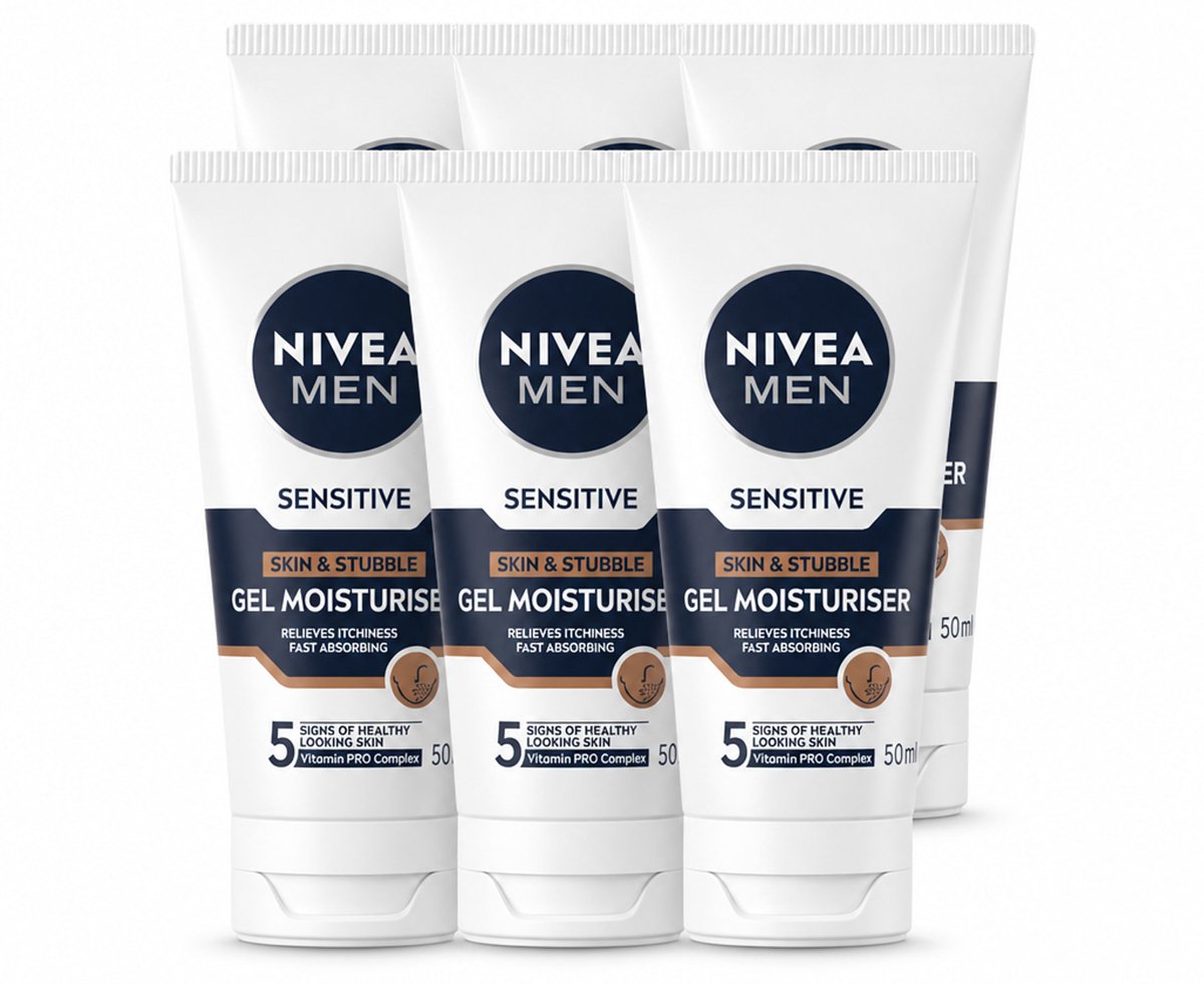 6 x NIVEA MEN - Sensitive - Gezichtsgel Huid & Stoppelbaard - 50 ml - Voordeelverpakking - 6 stuks