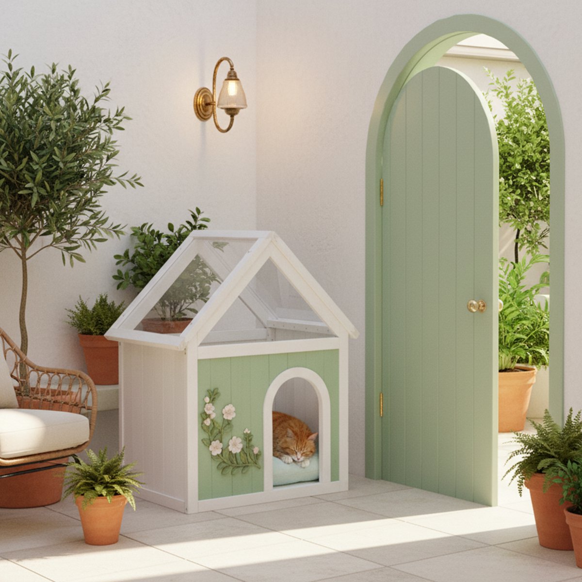 Dierenhuis Multifunctioneel 63,5 Bij 47,5 Bij 78 Cm Hout En Kunststof Mint Voor Kat En Kleine Hond Met Transparant Dak
