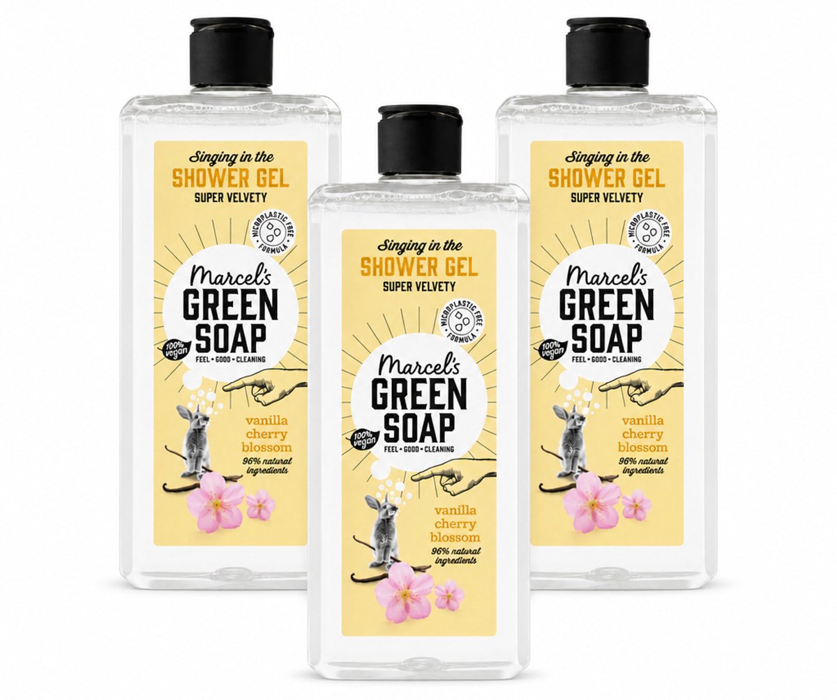 3 x Marcel's Green Soap - Douchegel - Vanille & Kersenbloesem - Verzorgend & zacht - 300 ml - Voordeelverpakking - 3 stuks