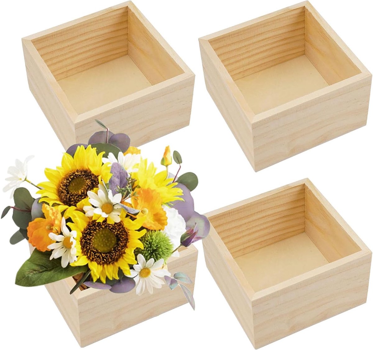 Opbergdoos - Set van 4 - 10 x 10 x 6 cm - Hout - Rustiek