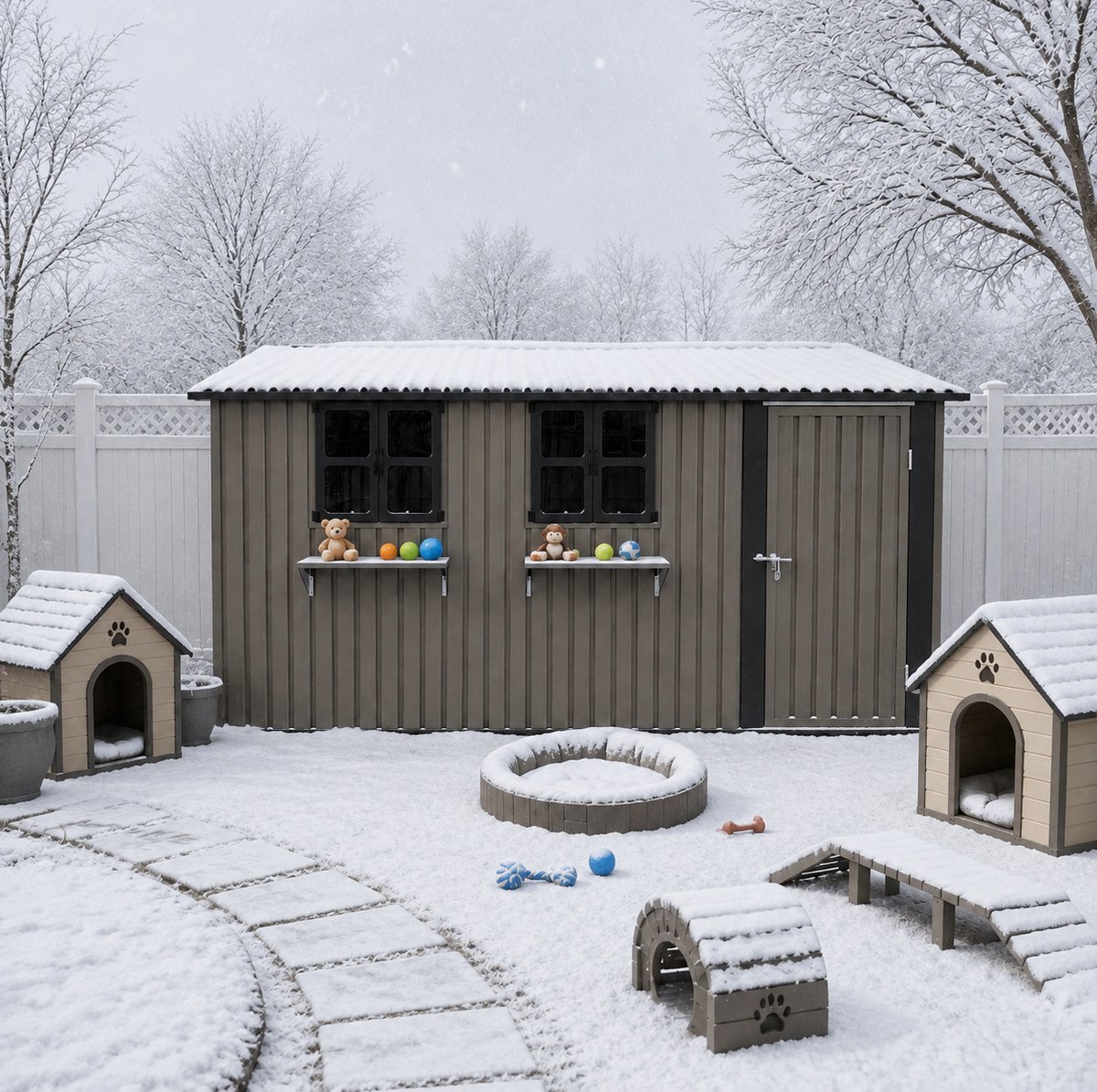 STILVORA Tuinhuis – 359,4 x 284,2 x 204,9 Cm – Met 3 Openklapbare Ramen – Metaal – Bruin – Afsluitbare Dubbele Deuren En Bloemenrek