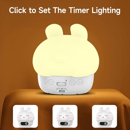 Digitale Wekker Konijn - Nachtlamp Wekker - Kinderkamer Decoratie - 9 Kleuren Lichtmodi - 1200 mAh Batterij - Wit — afbeelding 4