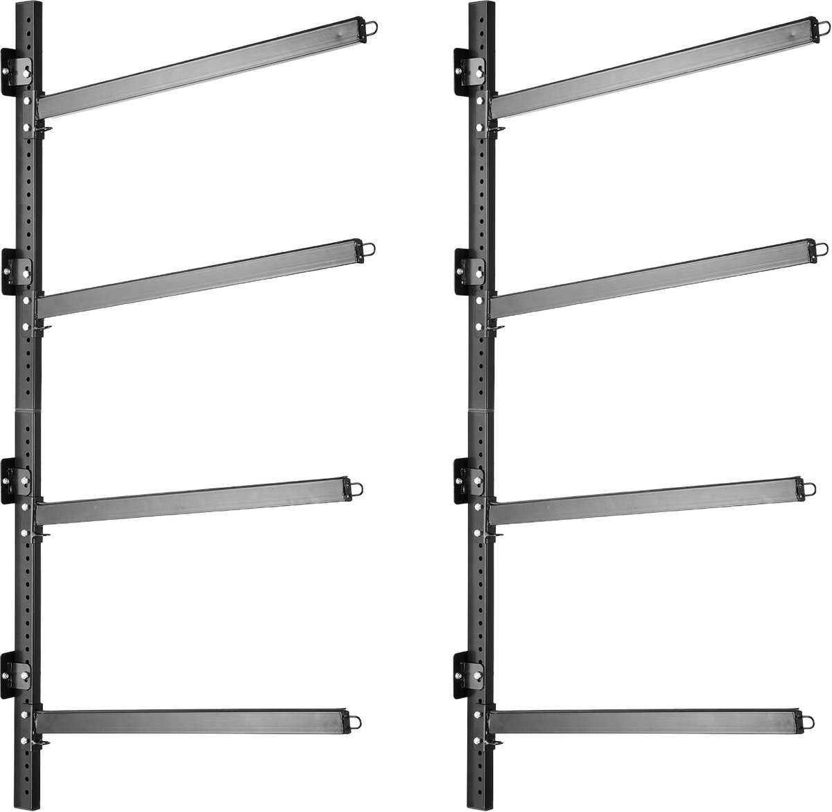 Wandmontage Opbergrek voor 4 Kajaks, Kano's, Surfboards, Supboards of Kleine Boten, met een Draagvermogen van 136 Kg. Verstelbaar Opbergrek Geschikt voor Garage en Aanlegsteiger