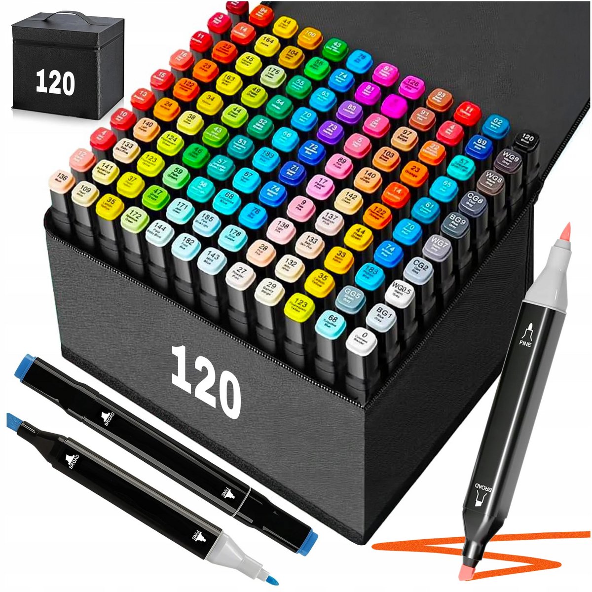 Alcoholmarkers 120 Kleuren – Dubbele Punt – Fijne & Beitelpunt – Met Opbergtas – Voor Tekenen & Schetsen