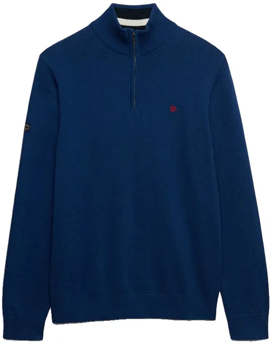 Superdry Preppy Essential Katoenen Halve Rits Trui Heren Sweaters Blauw