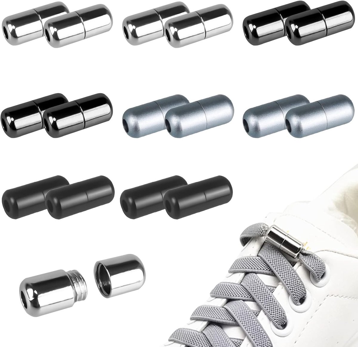 16 Stuks Metalen Caps voor Veters, 4 Kleuren Veters, Snelle Sluiting voor Sneakers en Casual Schoenen, Geschikt voor Kinderen, One Size