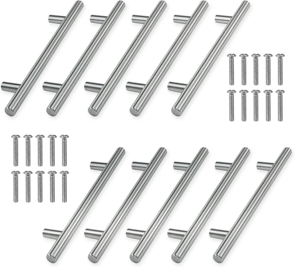 Stainless Steel Keukenhandgrepen 96mm Gaatjes voor Kasten en Lades - 10 Stuks Geborsteld Design voor Meubels