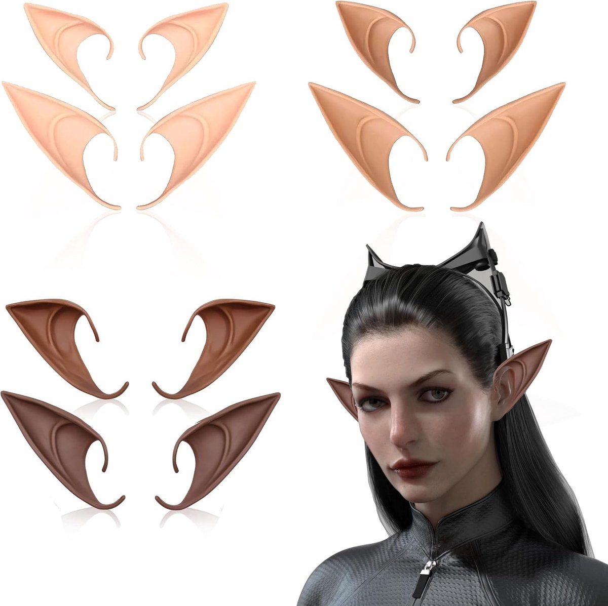 Set van 6 Paar Zachte Elforen voor Volwassenen, Perfect voor Elf Cosplay, Halloween en Carnaval Decoraties