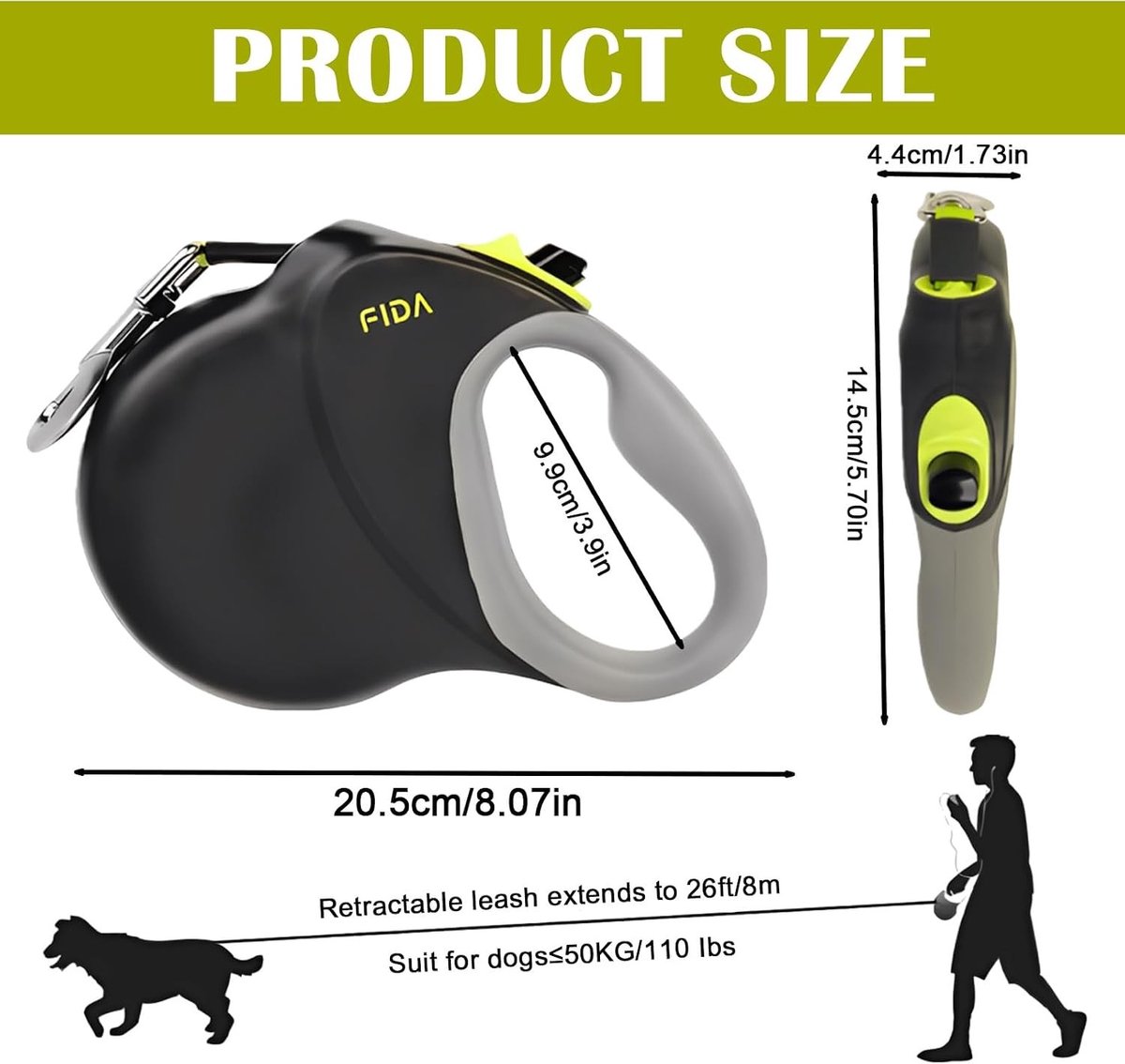 Verstelbare hondenriem tot 50 kg van nylon met reflecterende naden voor middelgrote en grote honden, 8 meter lang, ideaal voor wandelingen en training