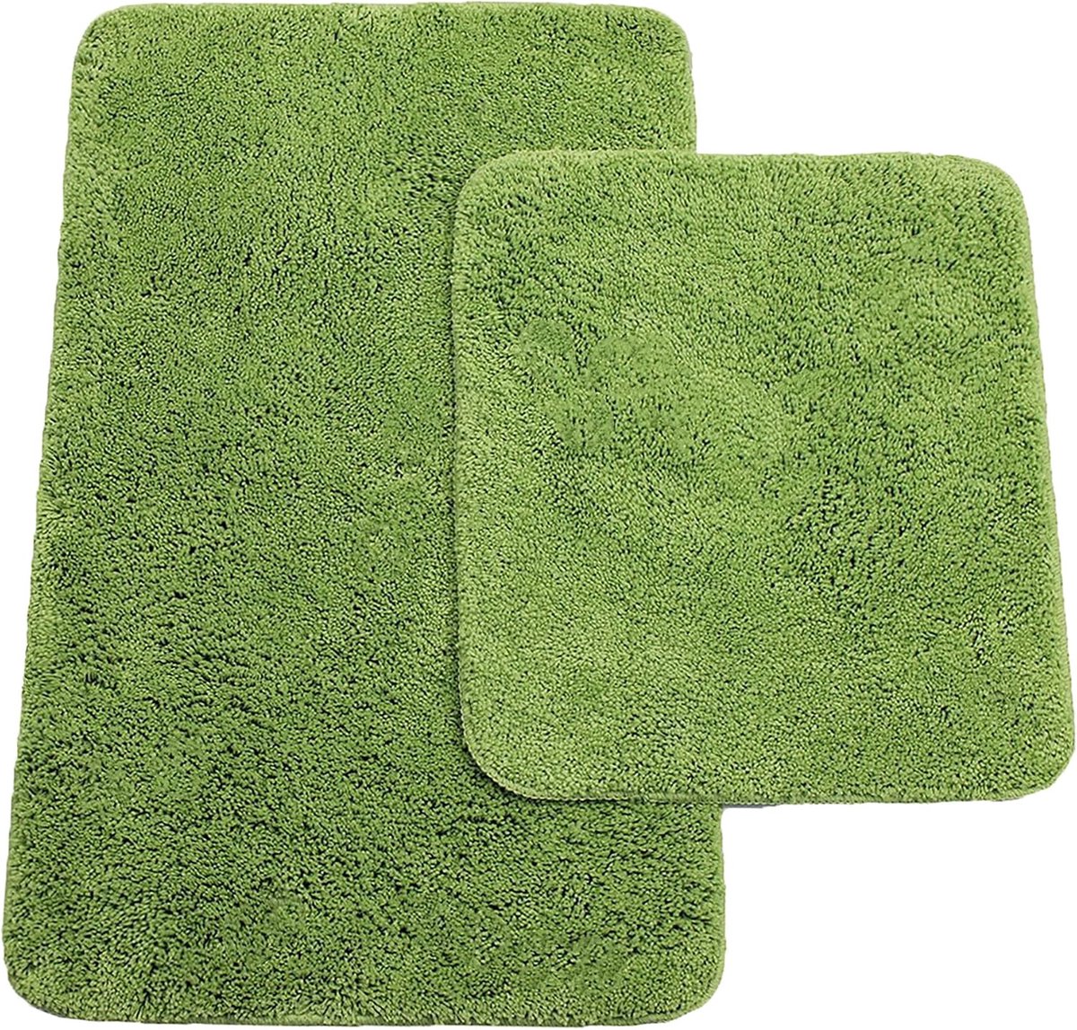 Toiletmat - Set van 2 - Polyester - Hoogpolig - Antislip - Machinewasbaar - Groen