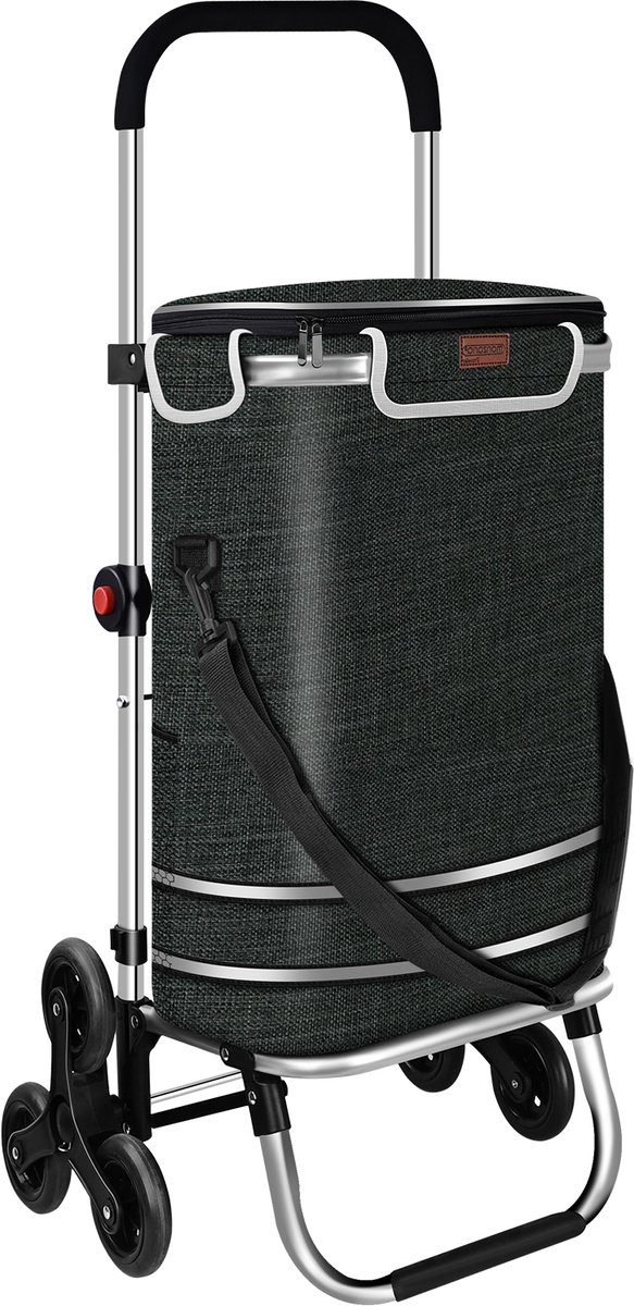 REDOM Boodschappentrolley 40 x 13,5 x 100 cm – Boodschappenkar met Ruime Tas, Zijvakken en Grote Wielen – Opvouwbare Winkel Trolley voor Boodschappen Doen – Oxford Stof – Zwart