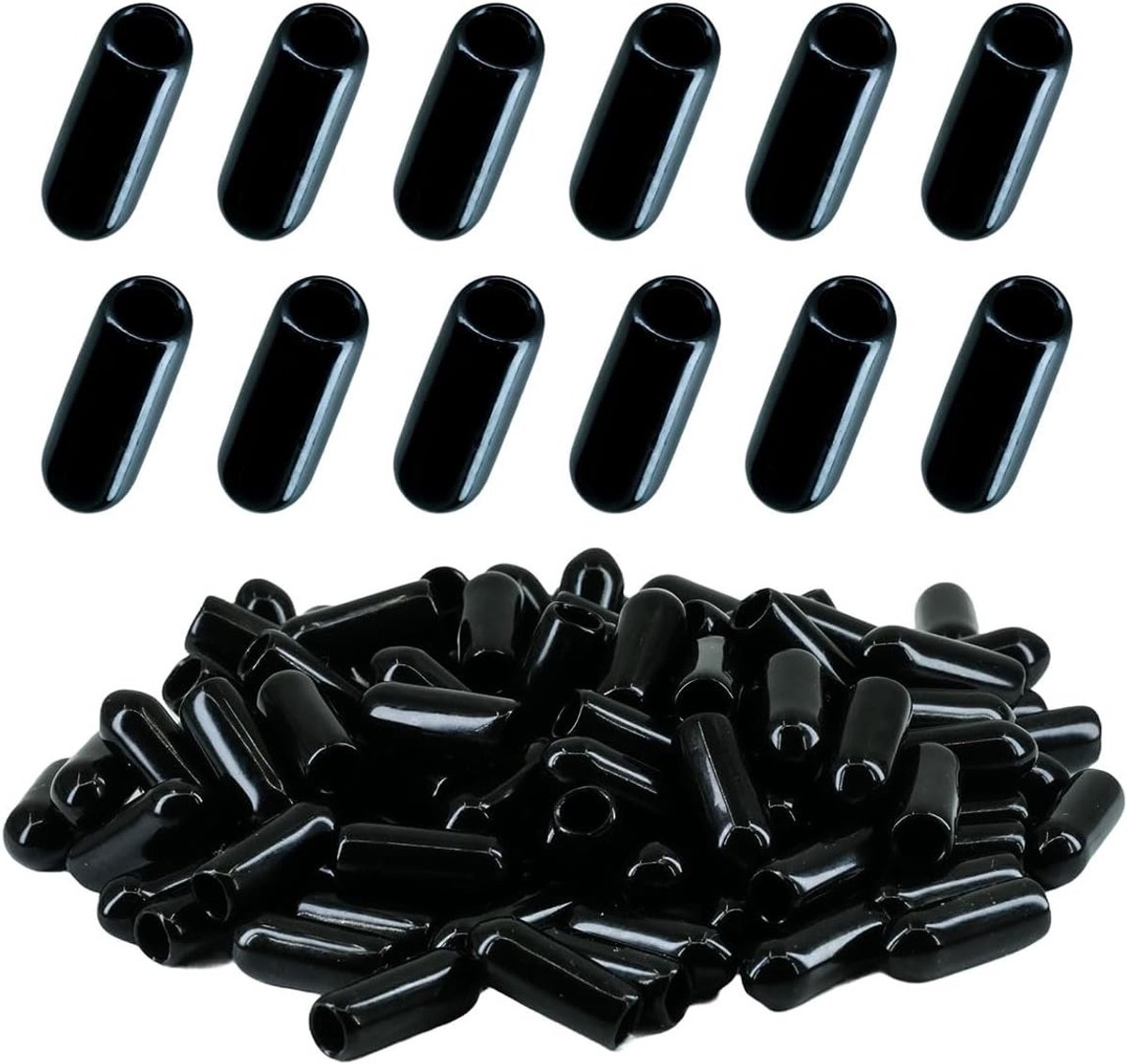 Set van 100 Zwarte Rubber Eindkappen voor Ronde Buizen - Bescherming voor Schroeven en Draad (4mm)