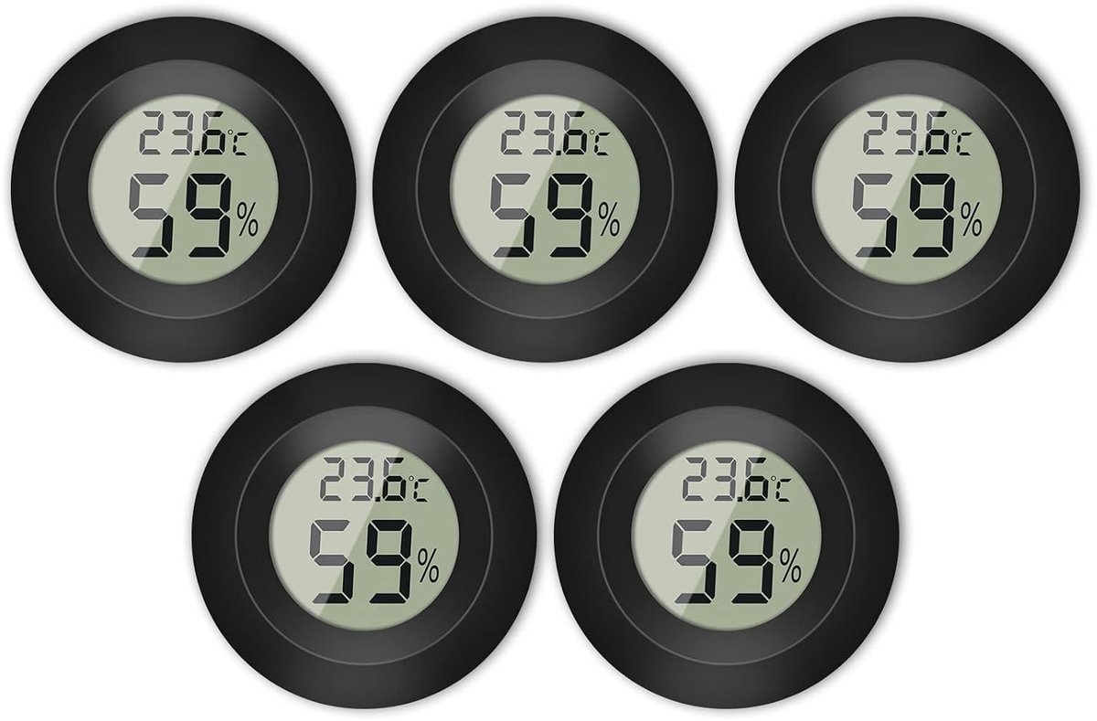 Aanlegthermometer - Zwart - 44 mm - Digitale Thermo-hygrometer van PVC - Voor Binnengebruik