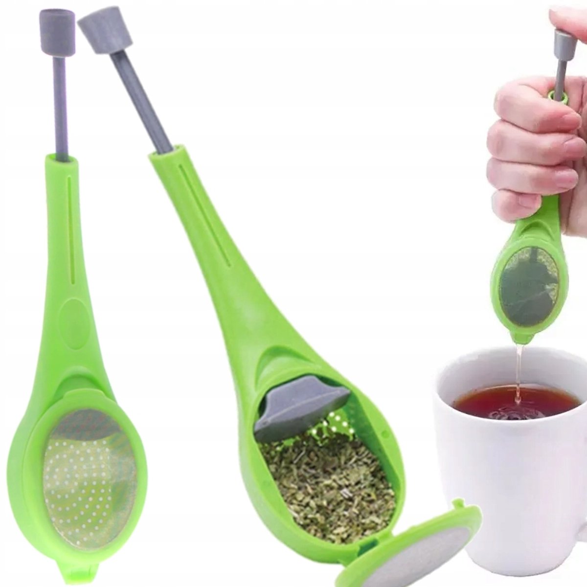 Theelepel met infuser en stamper - Groen