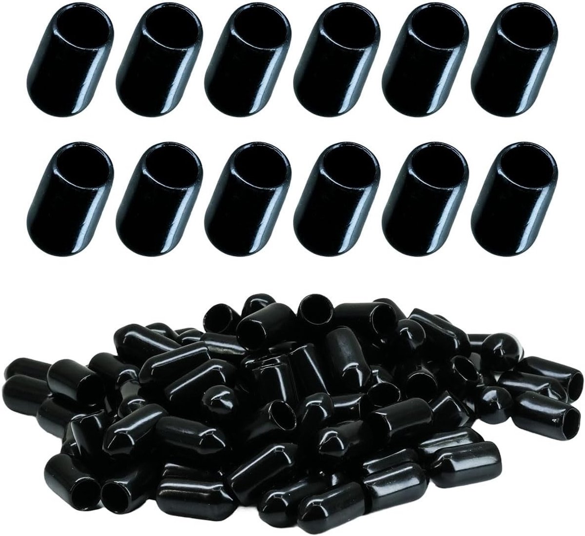 Set van 100 Zwarte Rubber Eindkappen voor Ronde Buizen - Bescherming voor Schroeven en Draad - 6mm Diameter