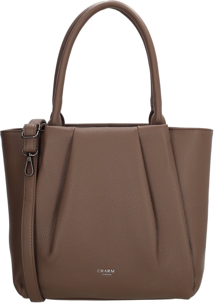 Charm London Lyon Shopper - Klein - Dames - Schoudertas - Ritssluiting - Magneetsluiting - Verstelbare Schouderband - Crossbody - Tote Bag - Dames Tas - Mokka