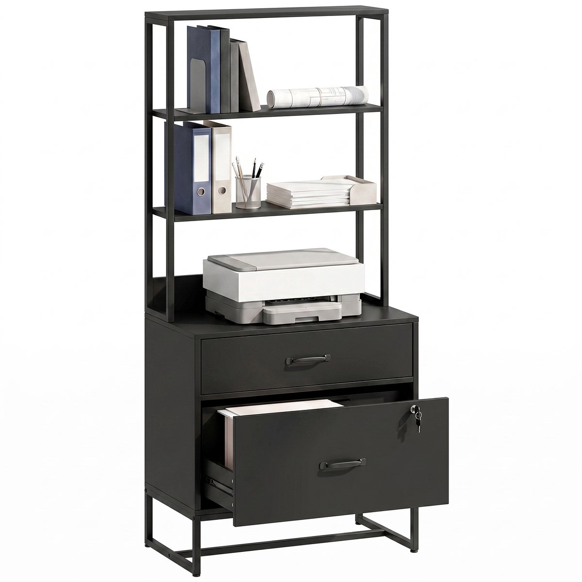 HOMCOM Archiefkast-Spaanplaat, metaal-70L x 40B x 157H cm-Zwart