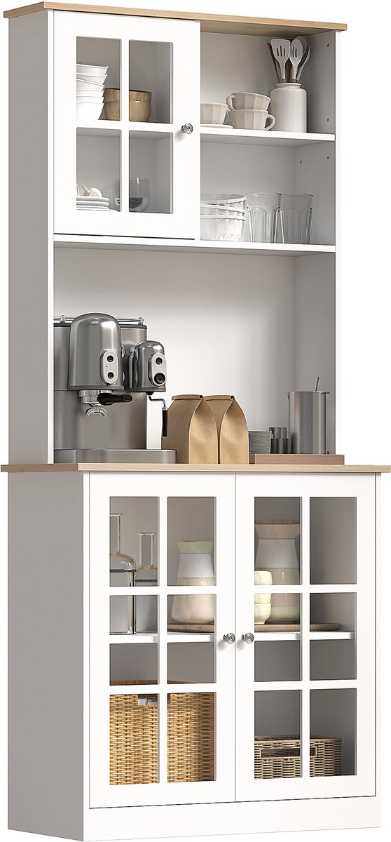 HOMCOM Buffet met vitrinekast - Hout - 80x37x183cm - Wit