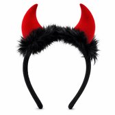 Halloween Duivel Haarband – Rode Duivel Hoorntjes diadeem - Met Zwart Pluche