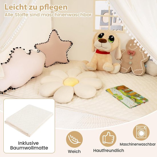 COSTWAY Speelhuis voor kinderen, binnen, kindertent met mat en verlichting, speeltent voor kinderen, prinsessenkinderspeelhuis, kinderkamer, decoratieve tent voor jongens en meisjes vanaf 3 jaar — afbeelding 5