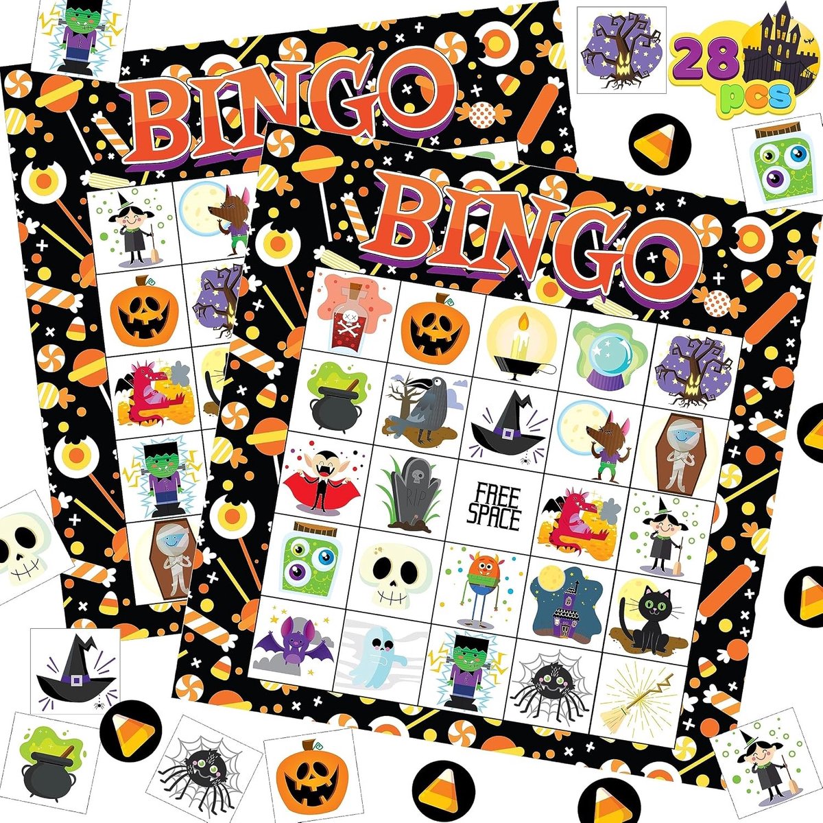 Halloween Bingo Speelkaarten voor School en Gezinsactiviteiten, Perfect voor Feestjes, Creatieve Klassen en Bordspellen