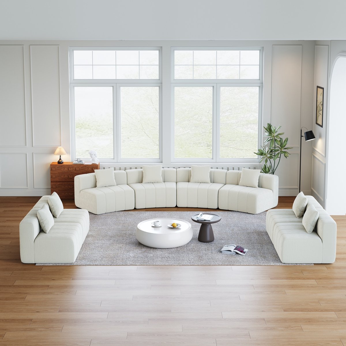STILVORA Bank Set 8-Zits - Gebogen Modulaire Chenille Opstelling Met 2 Kussens - Voor Woonkamer En Ontspanning - Stof - Beige