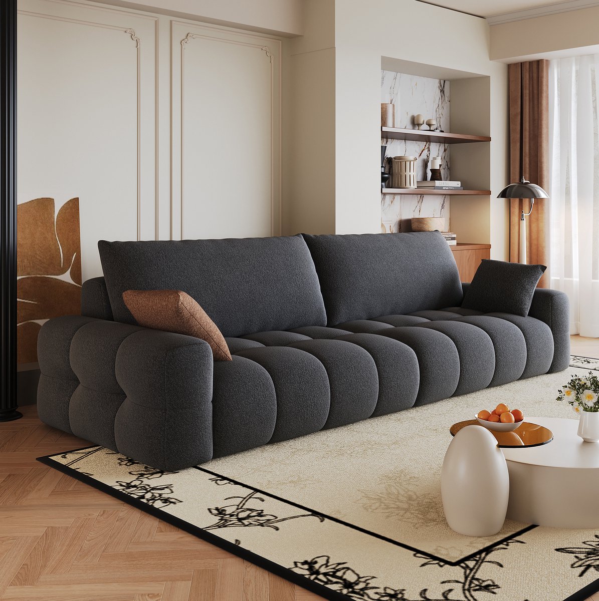 Wishdor Bank - U-bank 4 zitplekken - Modulair zonder montage - Zachte stof en koudschuim - Modern interieur woonkamer slaapkamer - Donkergrijs - 260 x 105 x 86 cm