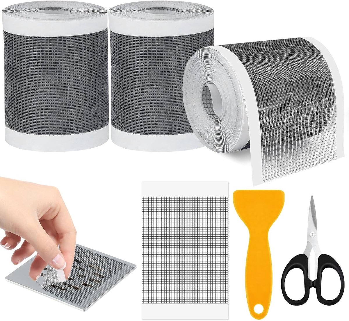 Set van 3 Afvoer Haarvangers, 10cm x 4m Zelfklevende Haarstrainer voor Douche en Badkuip, Inclusief Spatel en Schaar, Effectieve Oplossing tegen Verstopte Afvoeren