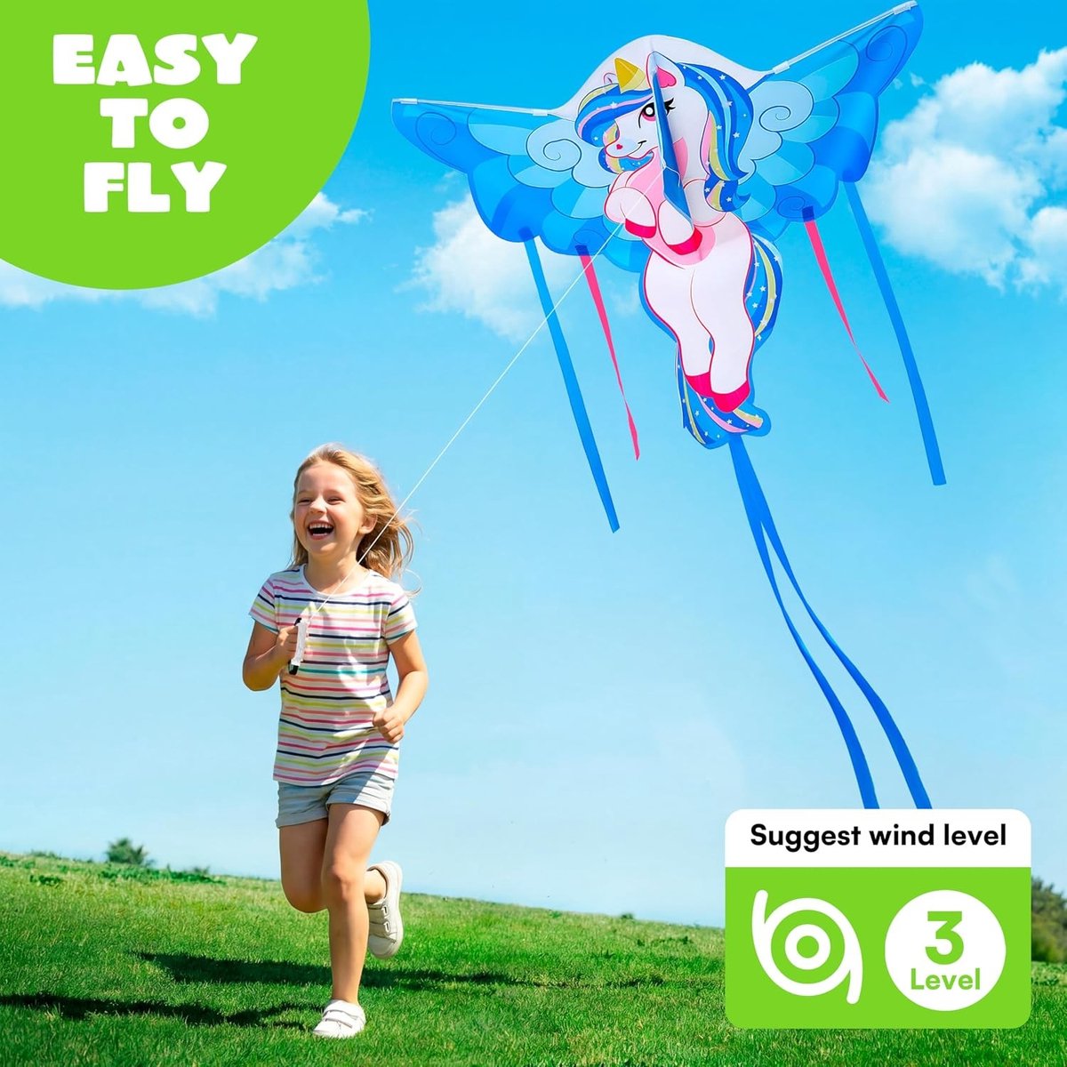 Grote Eenhoorn Vlieger van 110 cm - Eenvoudig te Vliegen voor Kinderen en Volwassenen, Perfect voor Buitenactiviteiten en Strandplezier