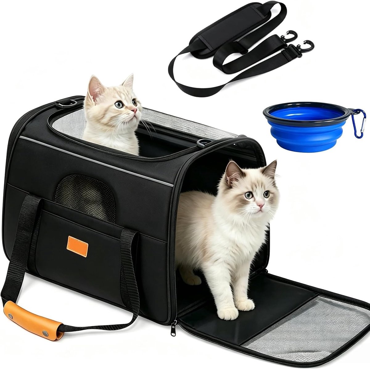 Vouwbare Dieren Transporttas voor Katten en Honden, Veilig met Ritsen, Inclusief Opvouwbare Kom, Geschikt voor Huisdieren tot 13 kg