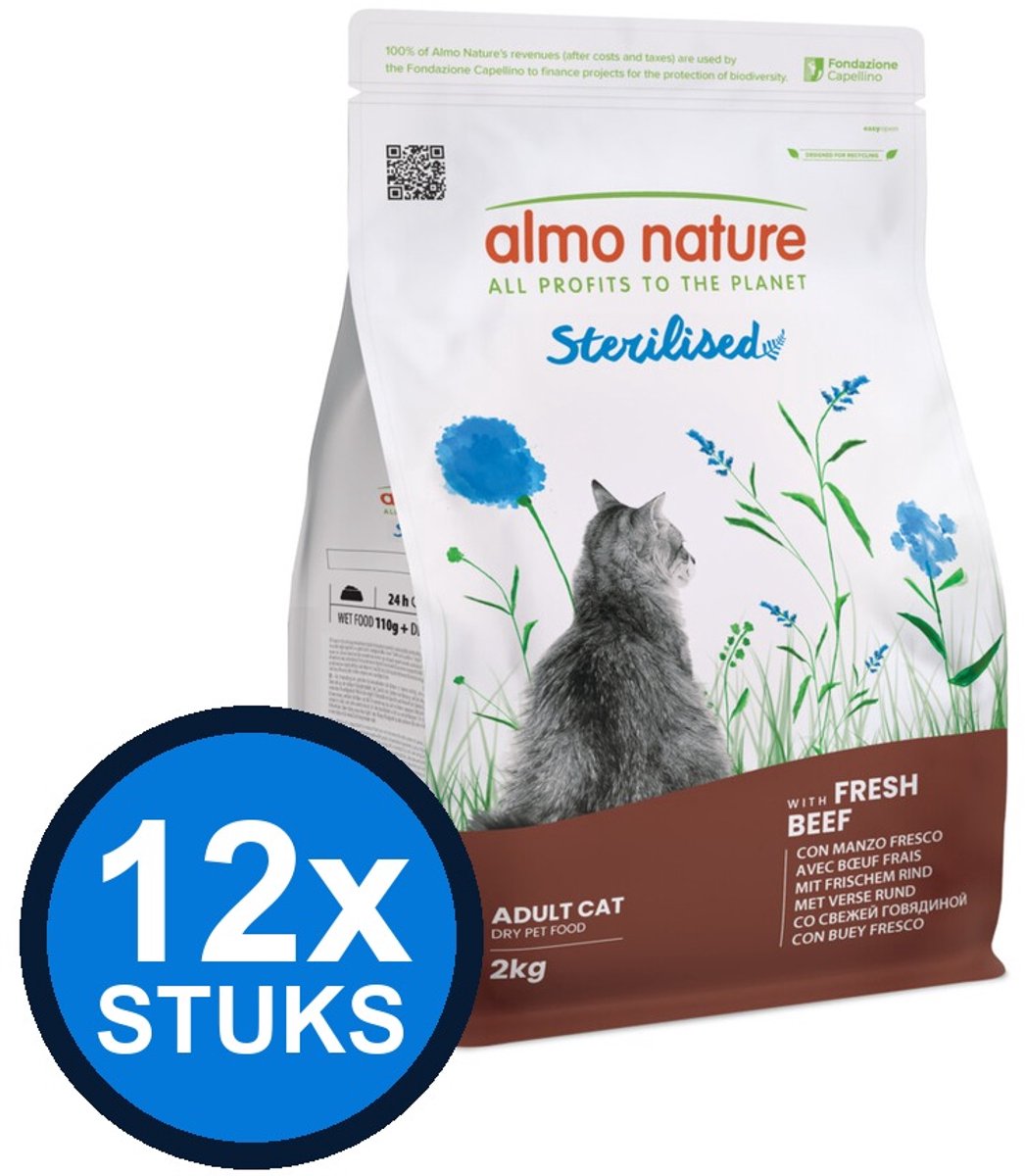 12x Almo Nature Functional - Kattenvoer Droogvoer - Gesteriliseerd - Rund - 400g