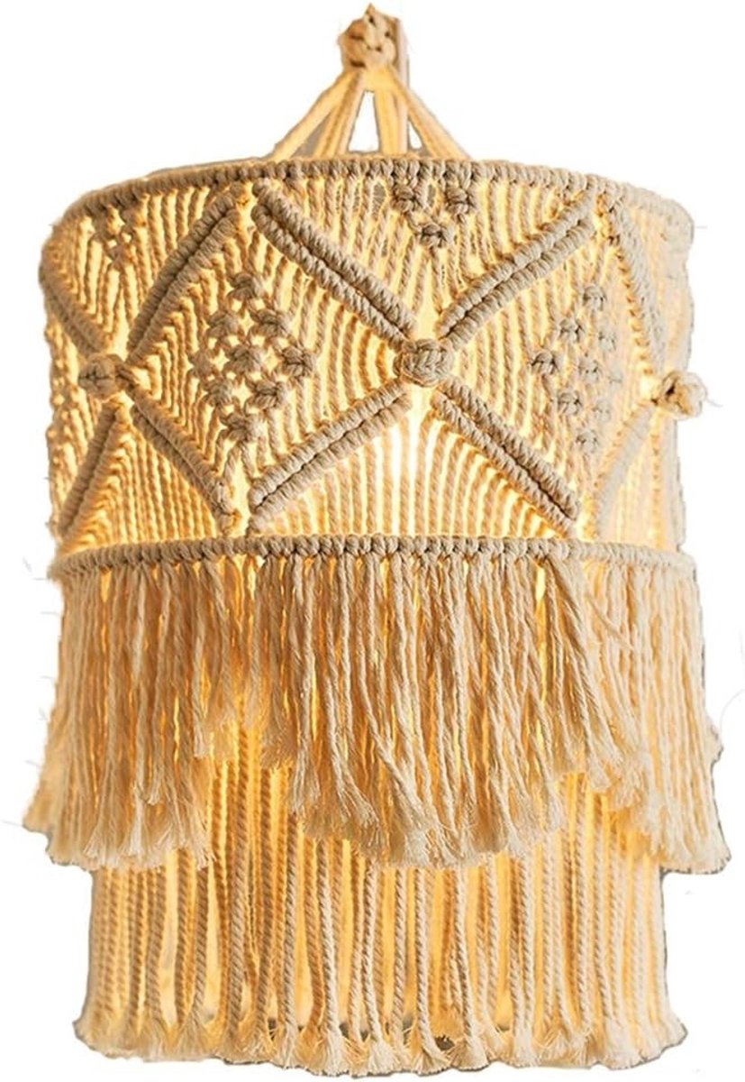 Lampenkap - Ivoor - 30 x 50 cm - Katoenen Macramé Boheemse Hanglampenkap - Voor Woonkamer en Slaapkamer