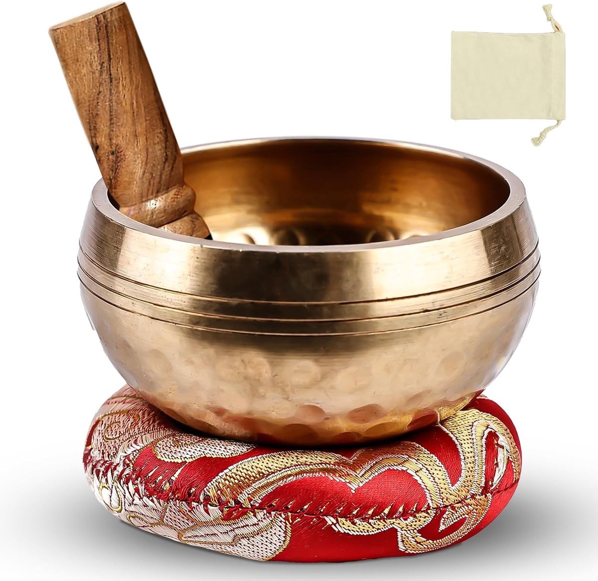 Kristallen klankschaal - Goud - 8 cm - Messing Meditatieklankschaal met Kussen en Houten Slager - Voor Ontspanning en Yoga