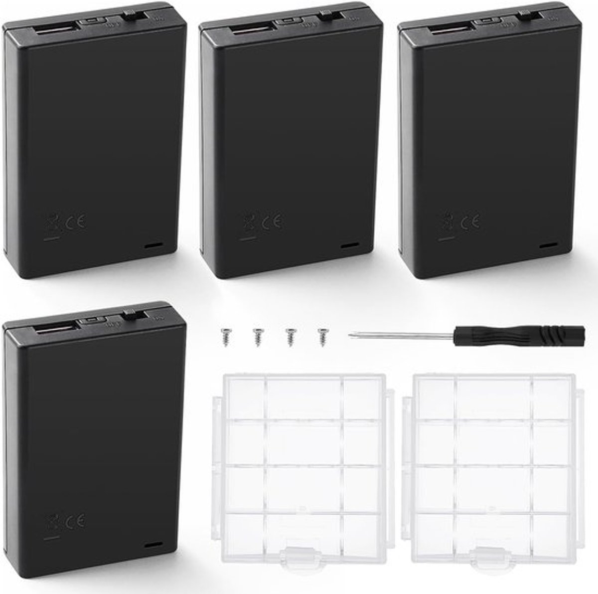 Solidchoice - Set van 4 AA Batterijhouders met USB Aansluiting