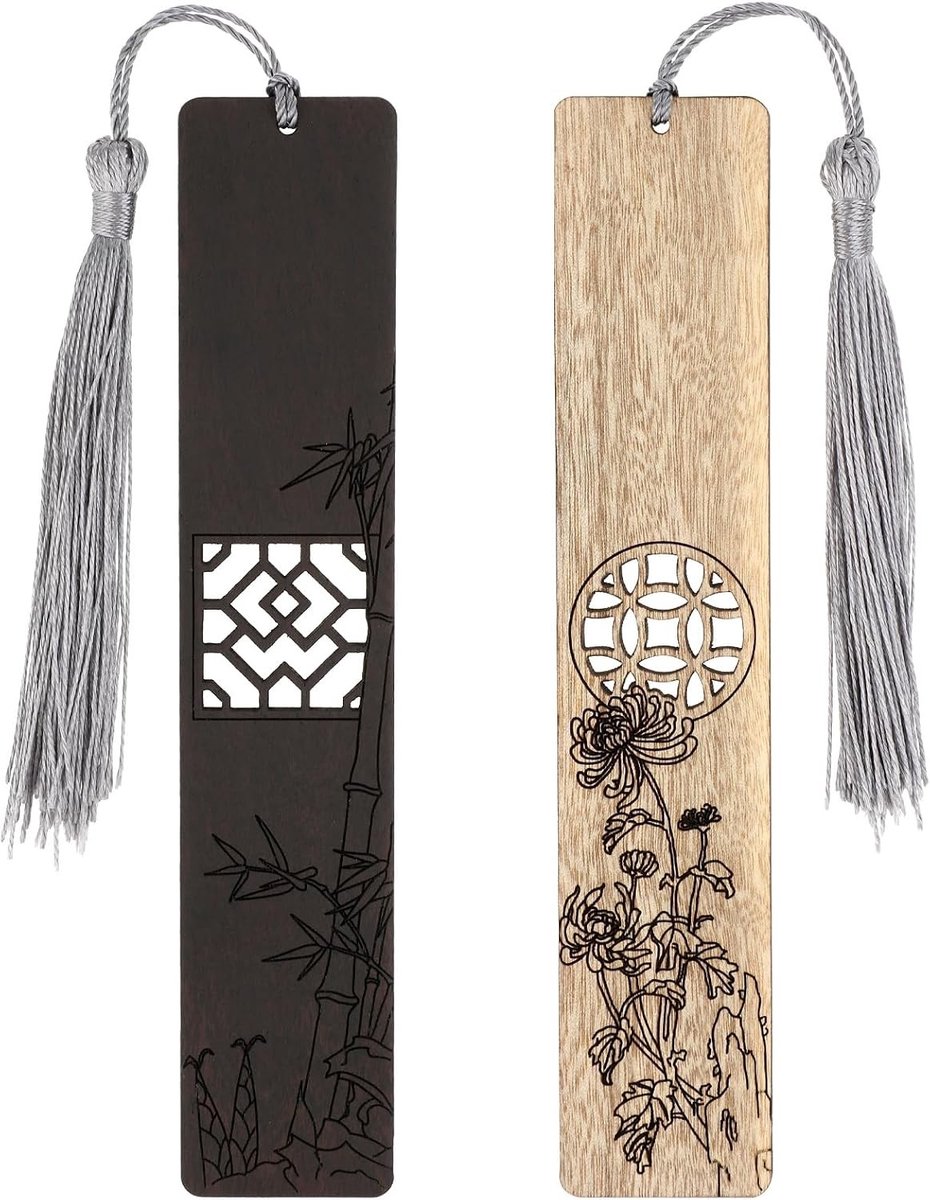 2 Stuks Houten Boekenleggers van Bamboe, Handgemaakte Vintage Boekenleggers, Natuurlijke Hollow Handwerk, Perfect als Cadeau voor Studenten en Boekenliefhebbers