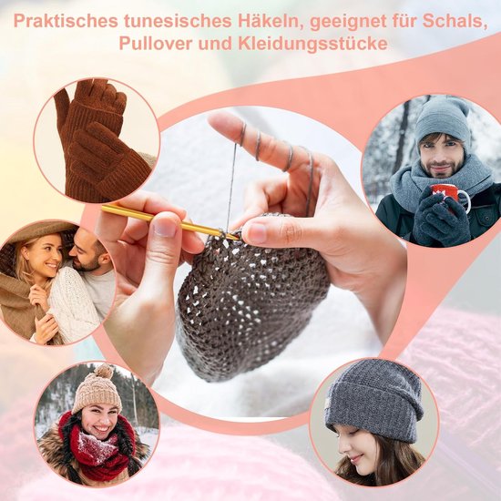 Tunesische haaknaaldenset van 11 stuks, 2,0-8,0 mm, inclusief schaar, meetlint en markeringsknoppen voor het haken van sjaals en tapijten, ideaal voor beginners en gevorderden — afbeelding 3