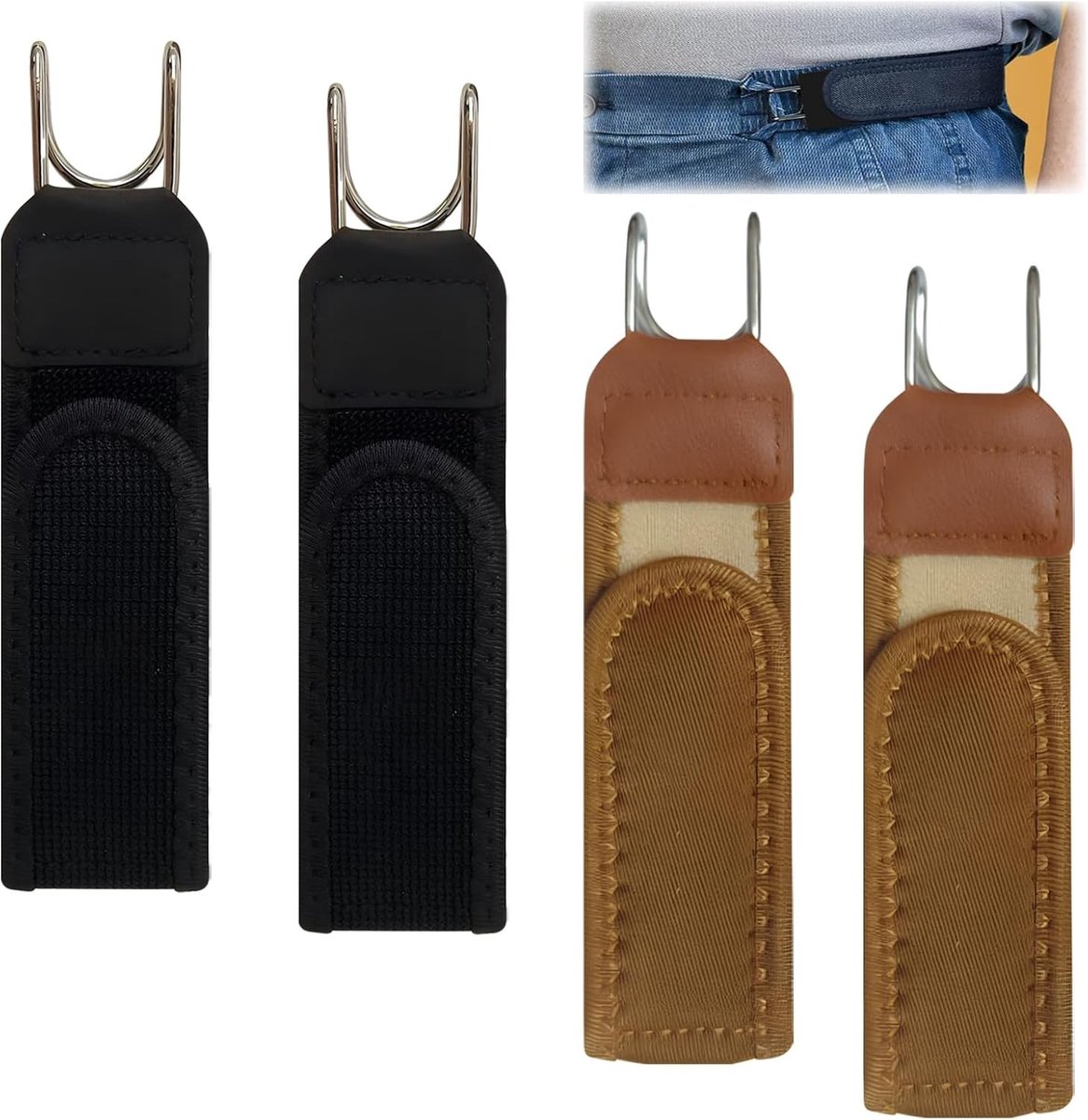 Set van 4 Stuks Verstelbare Elastische Riemen voor Werk, Vrije Tijd en Reizen - Zwart en Bruin