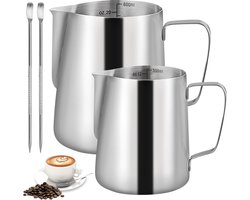 RVS Melkkan voor Melkschuim - 350 ml en 600 ml - Perfect voor Latte Art, Cappuccino en Espresso