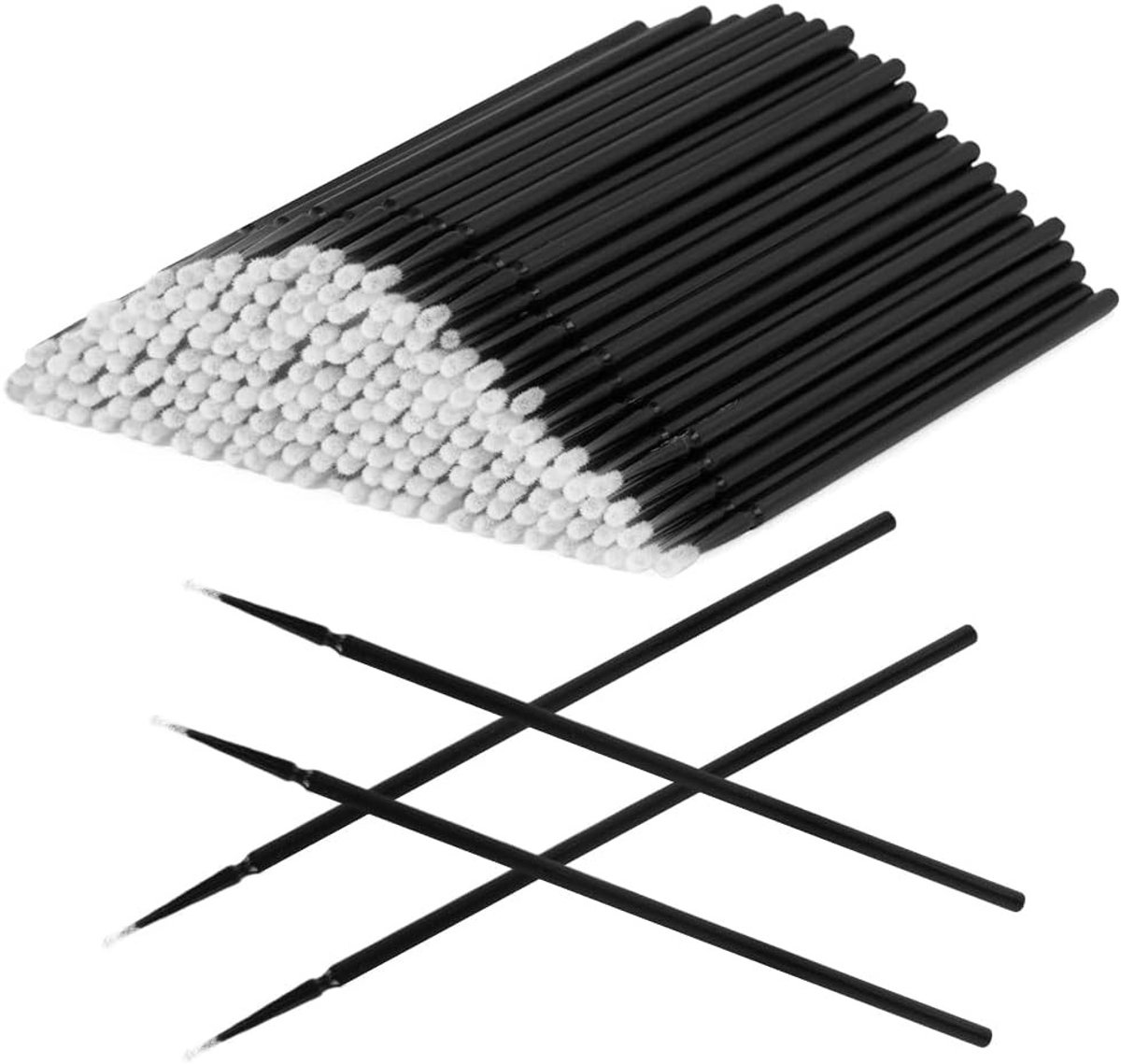 200 Stuks Micro Brushes voor Wimperextensions - Applicators voor Make-up en Nagelkunst (Zwart)