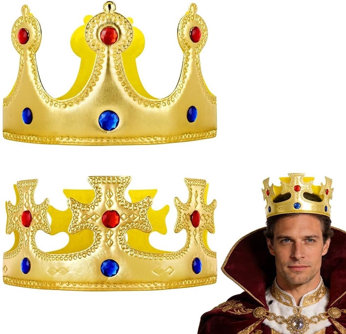 Kroon voor Koning en Koningin - 2 Delige Set met Strass, Verjaardagskostuum Accessoires voor Volwassenen, Feestelijke Kleding en Decoratie