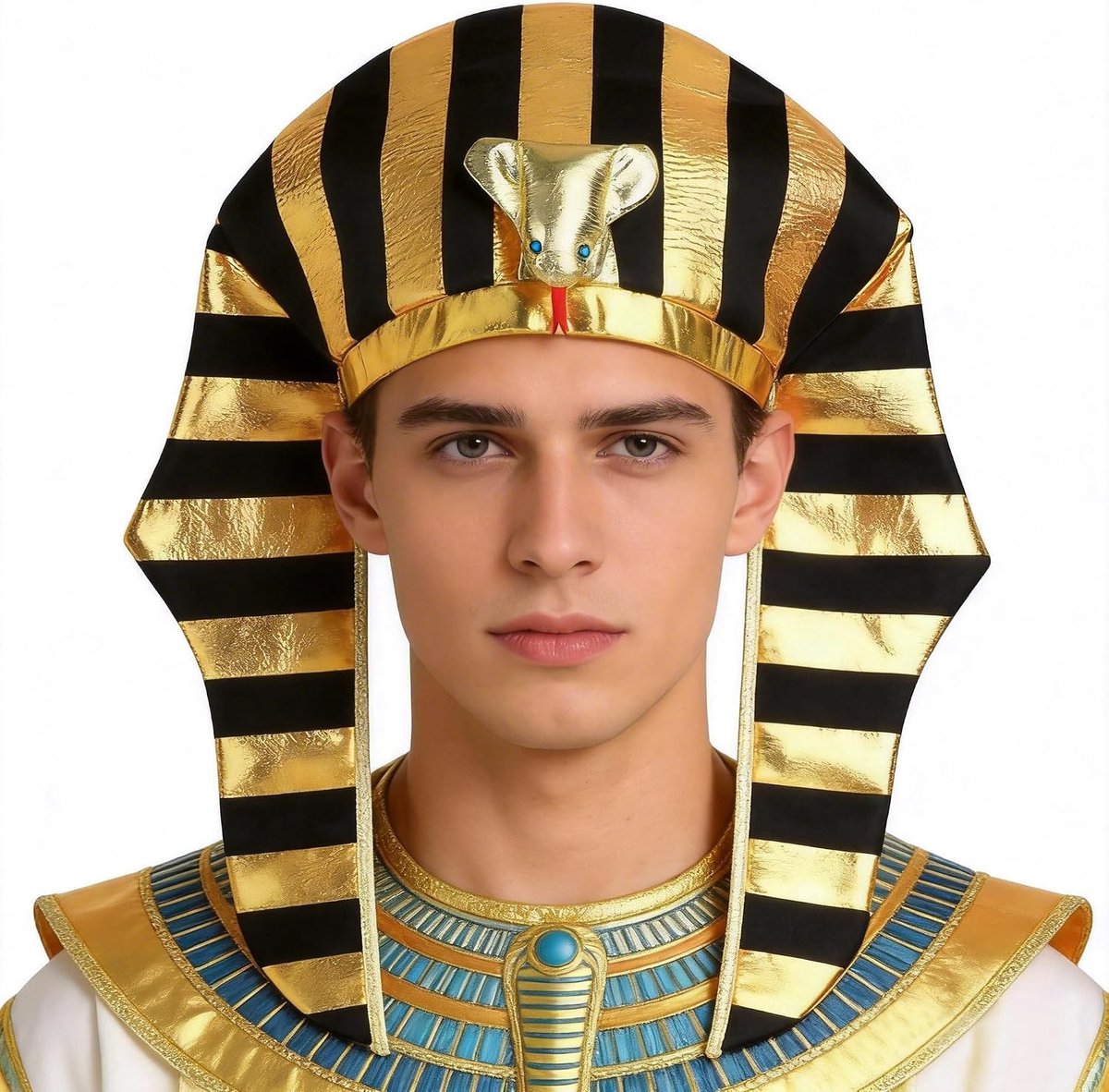 Pharao Hoed met Kobra in Zwart en Goud voor Egyptisch Kostuum, Carnaval en Halloween Feest Accessoires